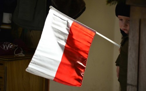 Dziecko trzyma flagę Polski.